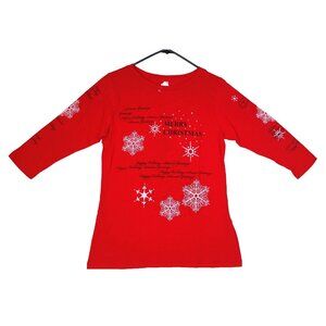 NWT Bella Boutique Red "Merry Chirstmas" T-Shirt Tee Size M 3/4 Sleeve